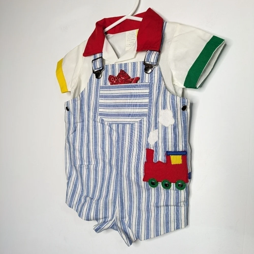 Vintage blue white red engineer 3 piece set 3-6mo